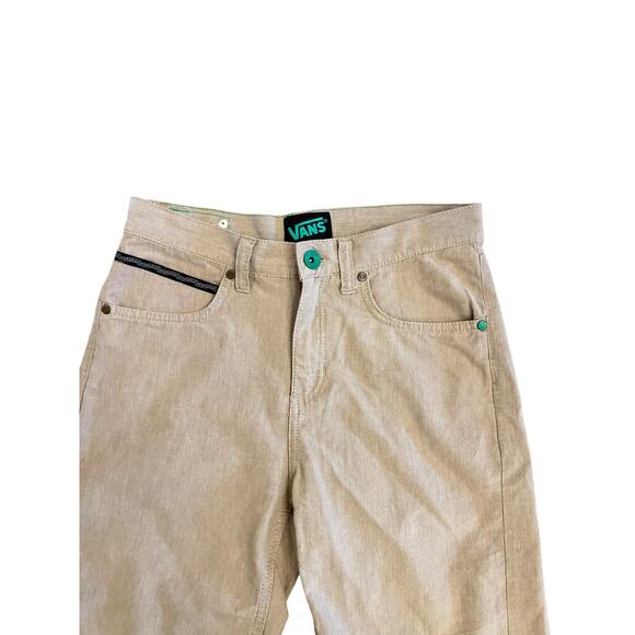 VANS BOYS LONG SKATEBOARD SHORTS VINTAGE TAN AND GREEN POCKETS SIZE 16 - Picture 4 of 12
